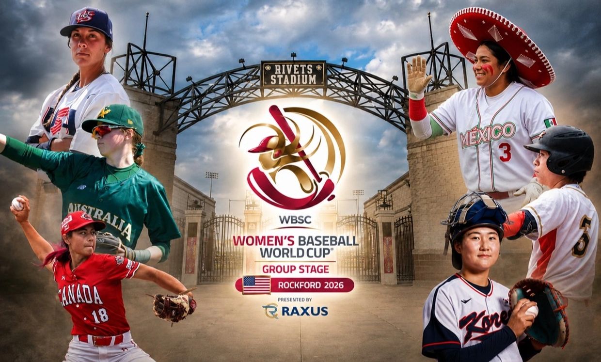 Promotional image for WBSC Women's Baseball World Cup Group Stage in Rockford 2026.