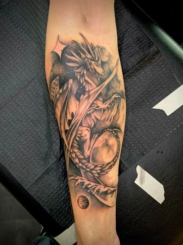 Dragon tattoo black and gray