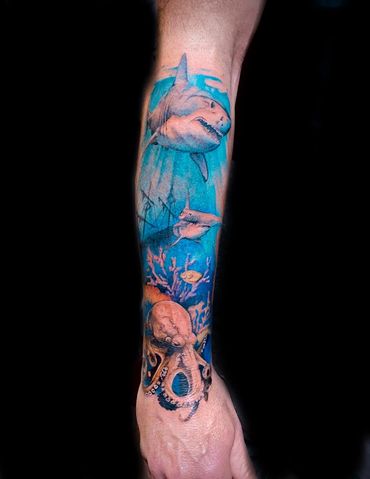 Shark and octopus tattoo 