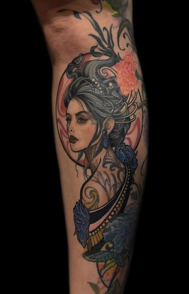 Colorful tattoo of a woman
