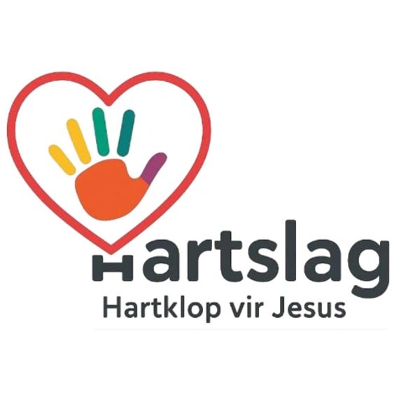 Logo with colorful hand inside heart and text 'Hartslag Hartklop vir Jesus'.