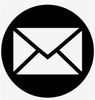 Black and white mail envelope icon inside a circle.