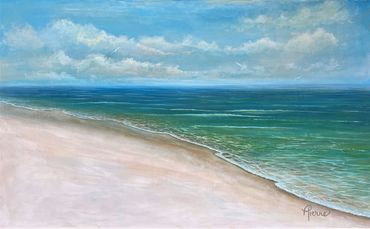 Destin beach scene painted with acrylics on wood panel.