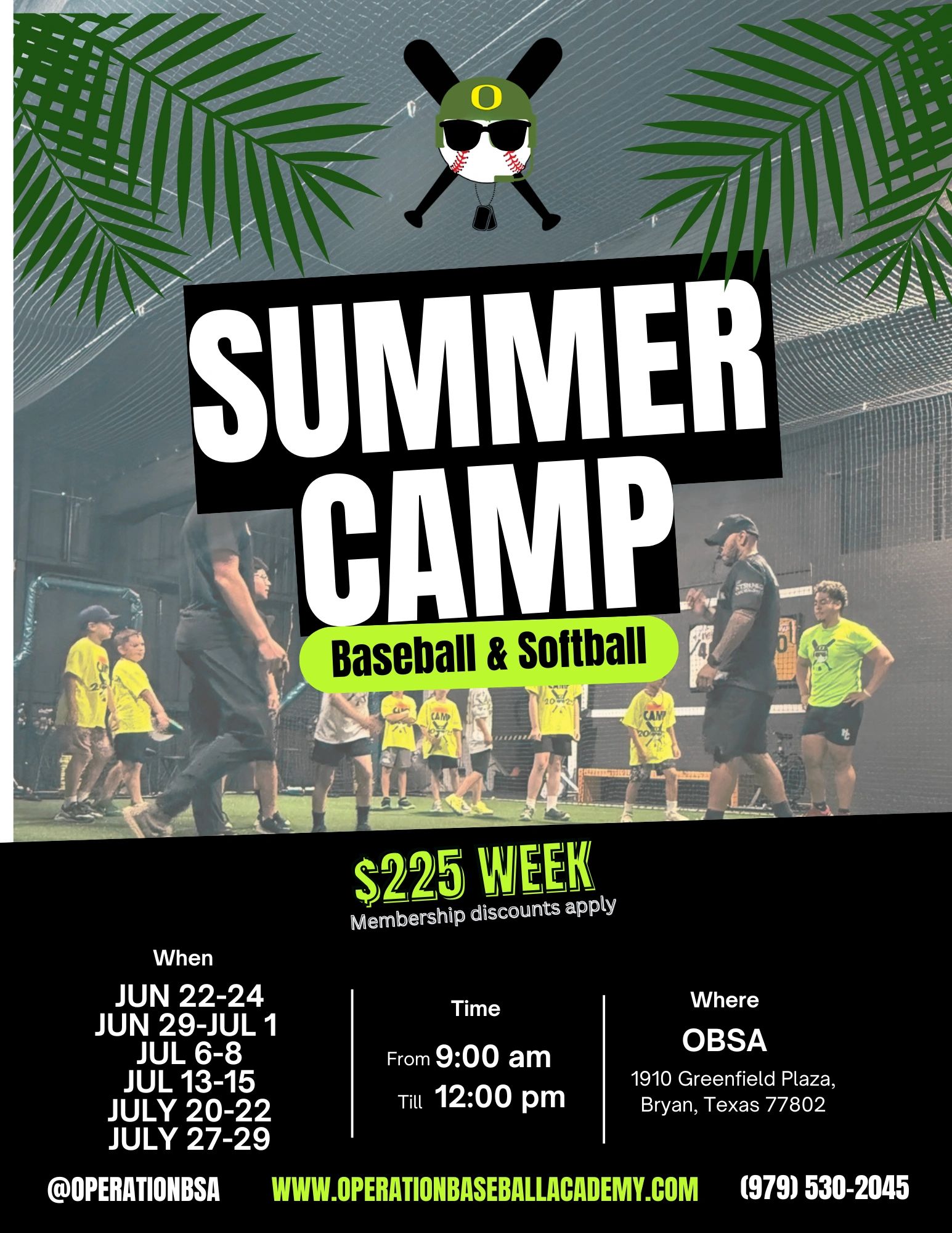 Summer Camp for baseball and softball training with kids and coaches indoors.