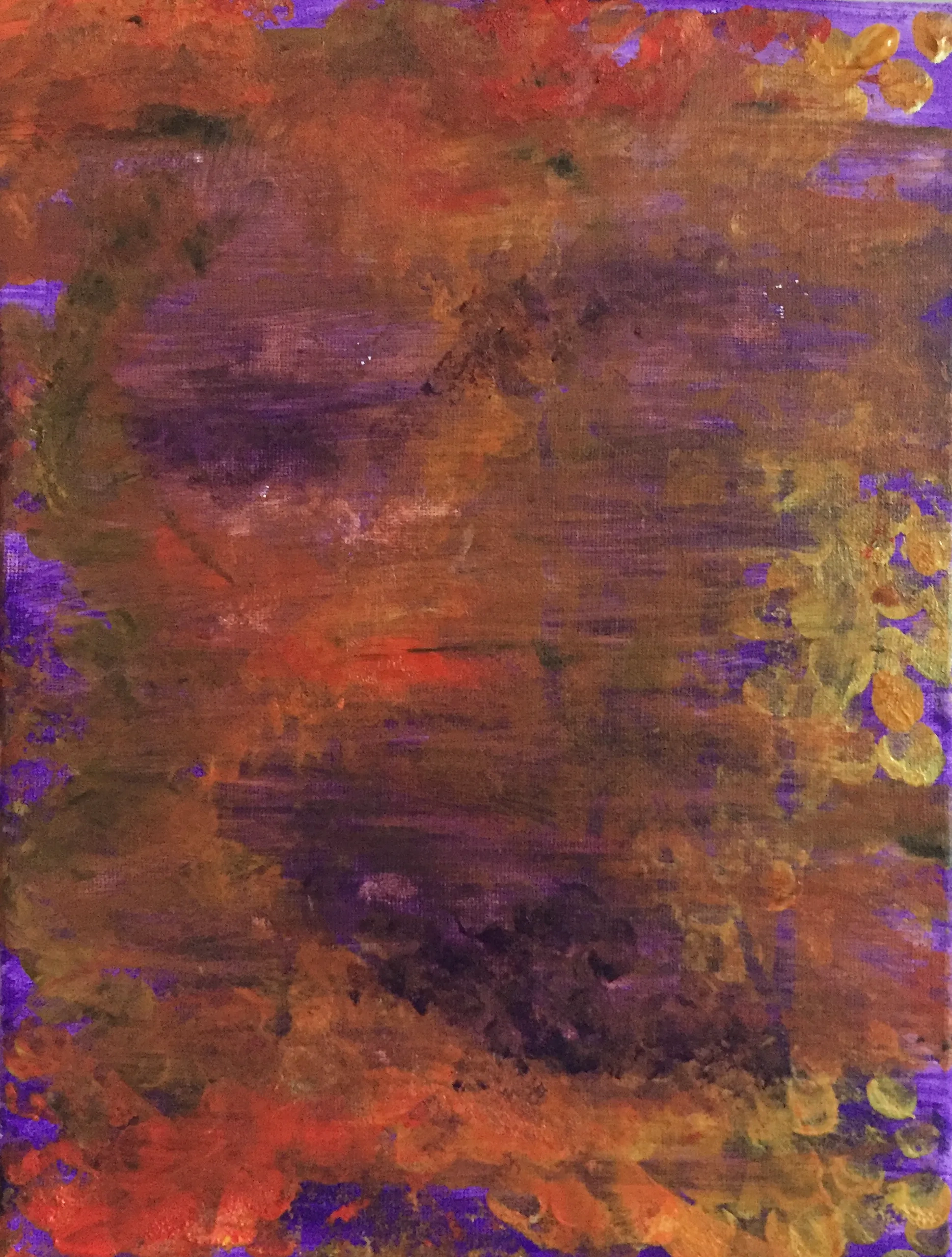 Abstract painting of falling autumn leaves using acrylic on small canvas.