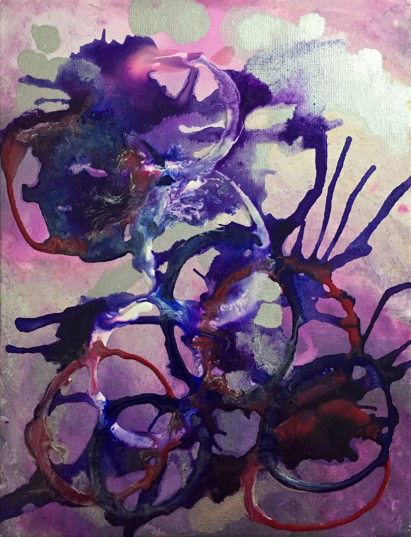 Abstract painting of berries from perspective of berries and viewer