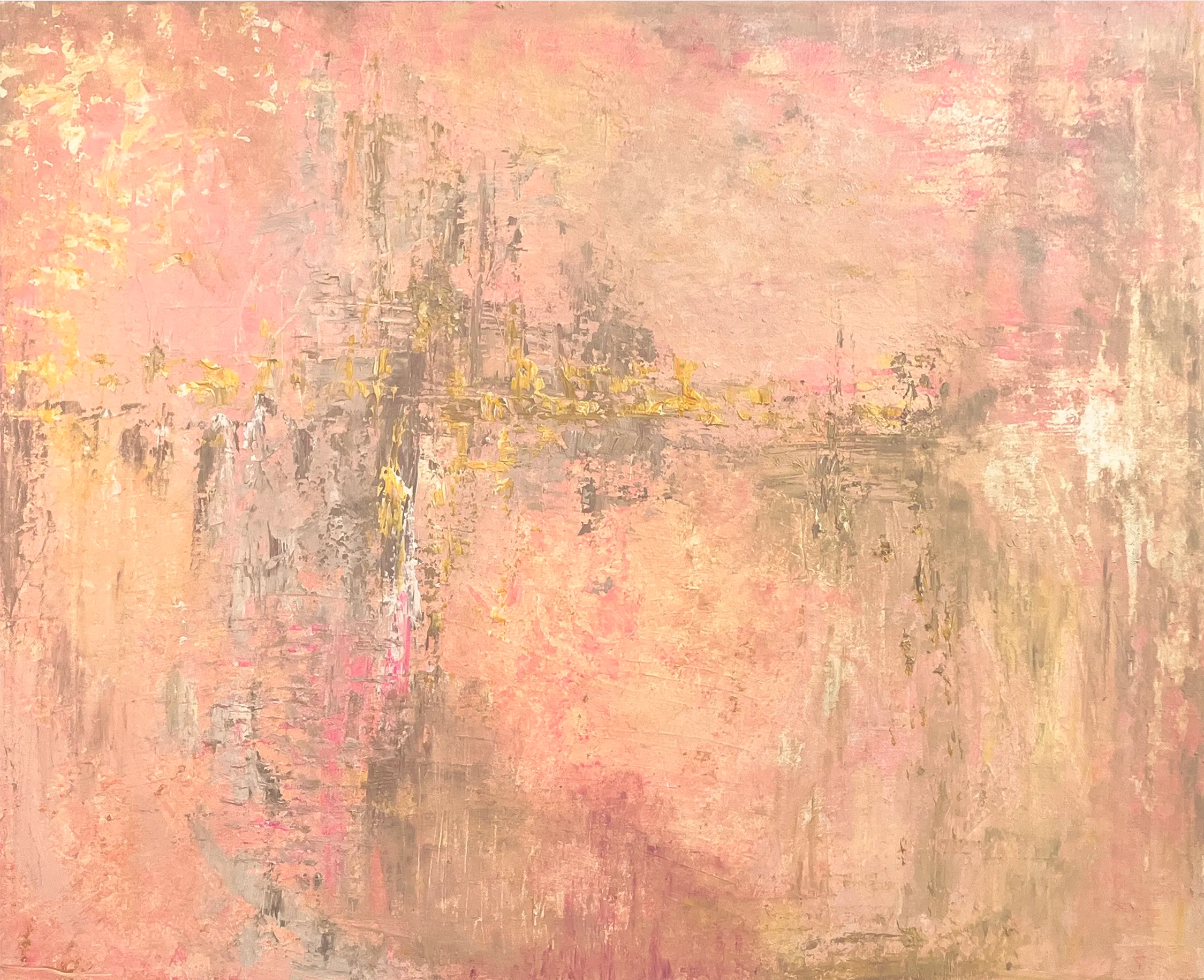 Abstract painting of contemplation using oils and acrylic on medium canvas.
