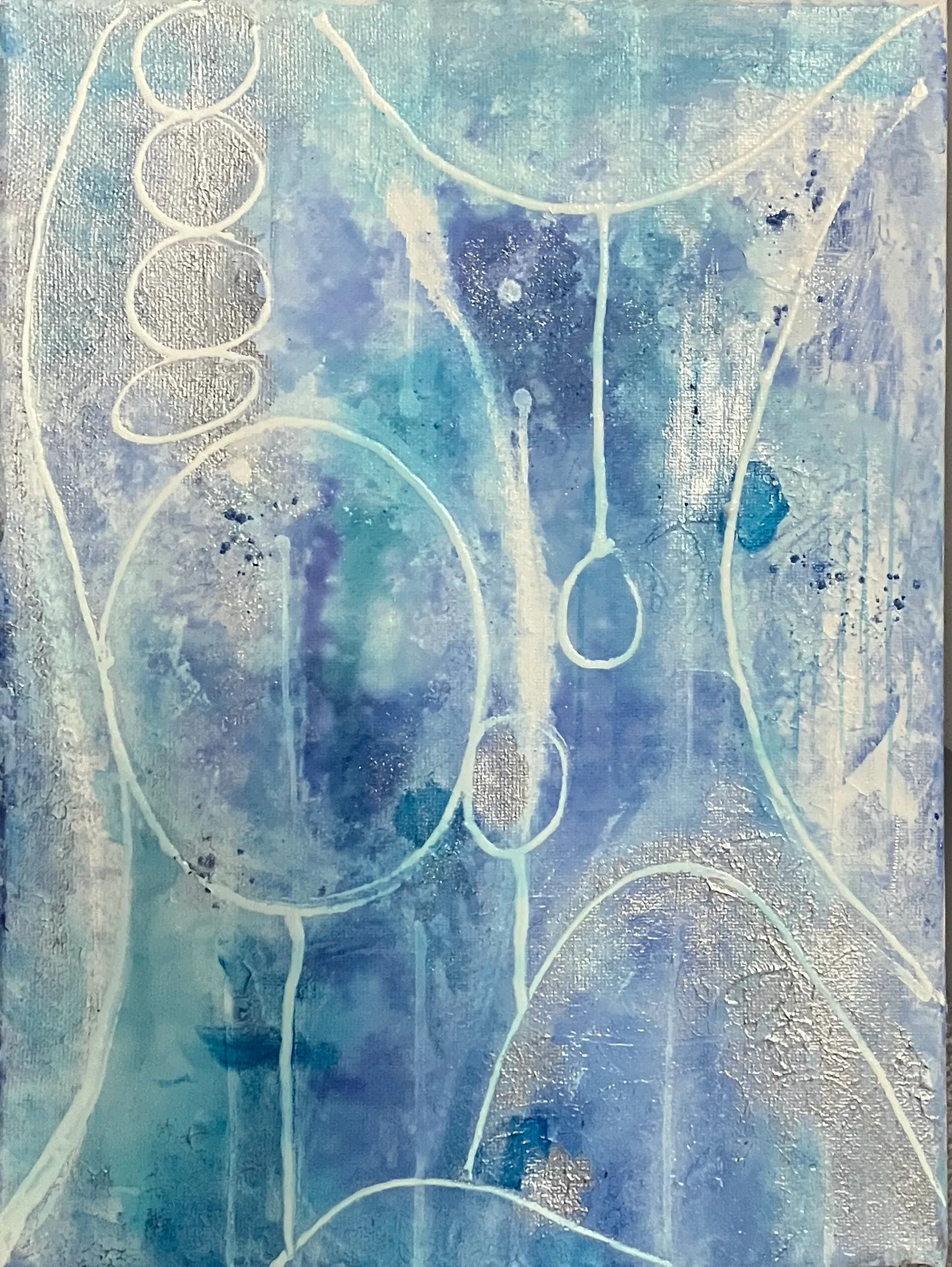 Abstract painting of juxtaposition using acrylic and inks on small canvas.