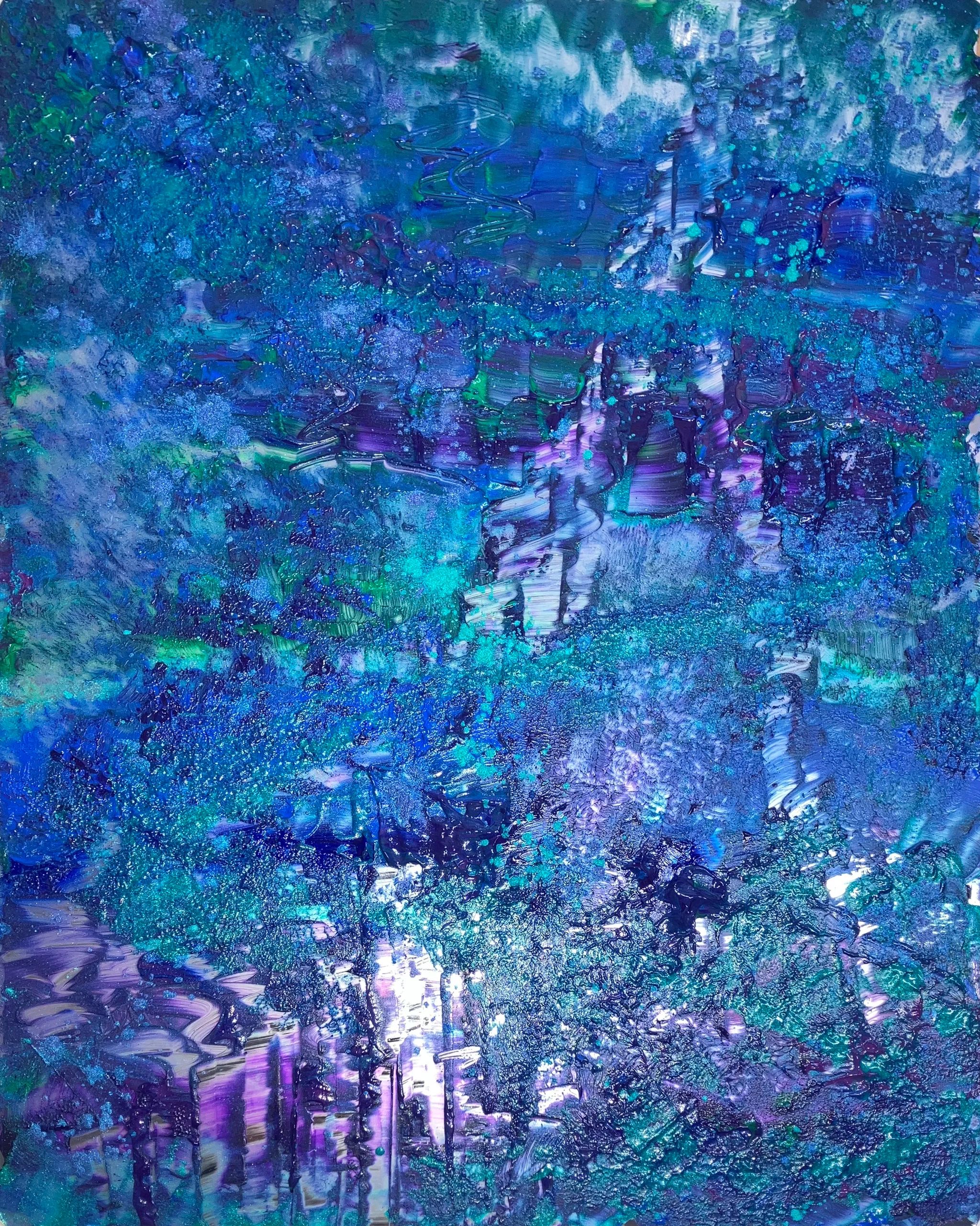 Abstract painting of the layers of the ego using 3D acrylic medium and acrylic on acrylic mirror.