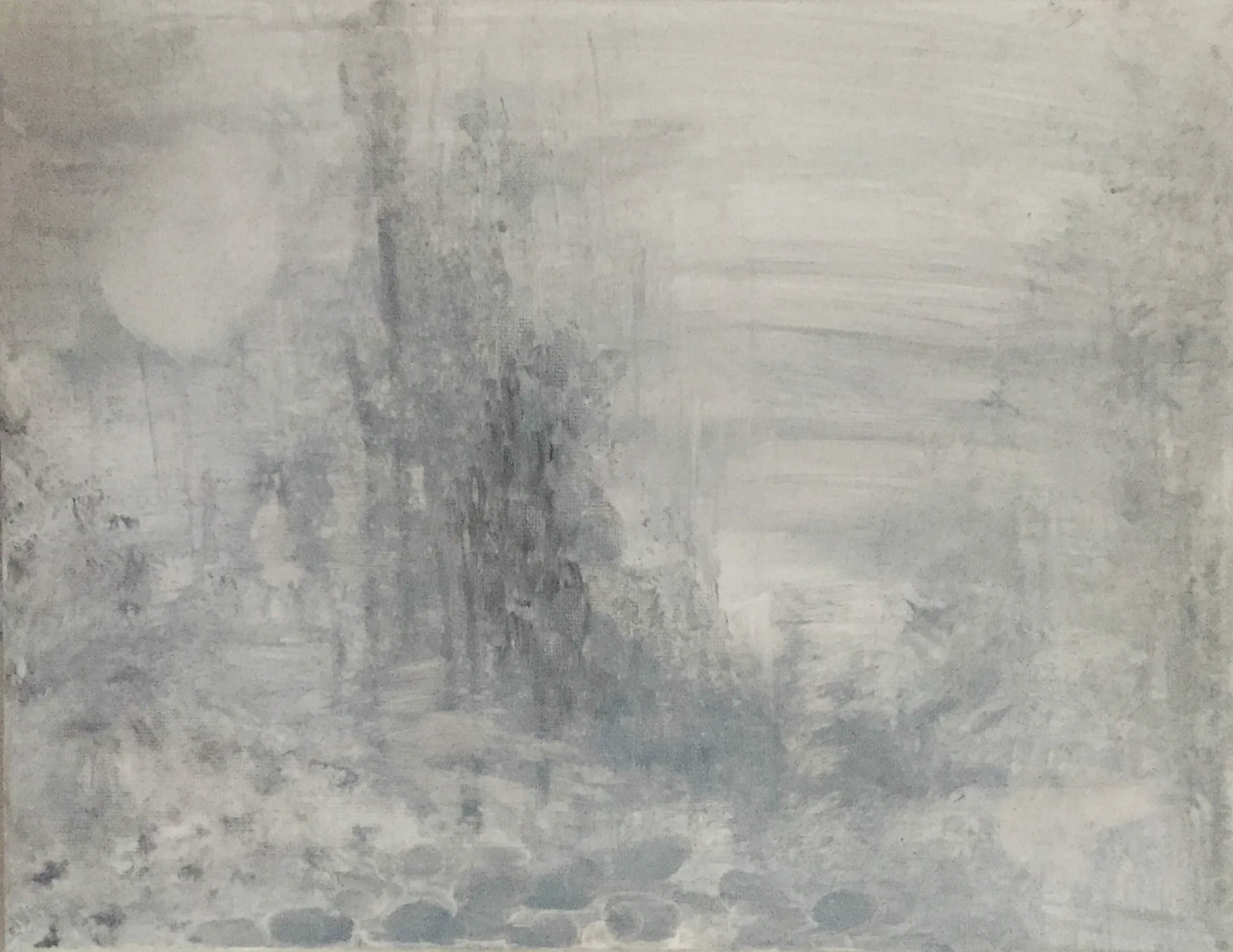 Abstract painting of loneliness using monochrome acrylic on small canvas.