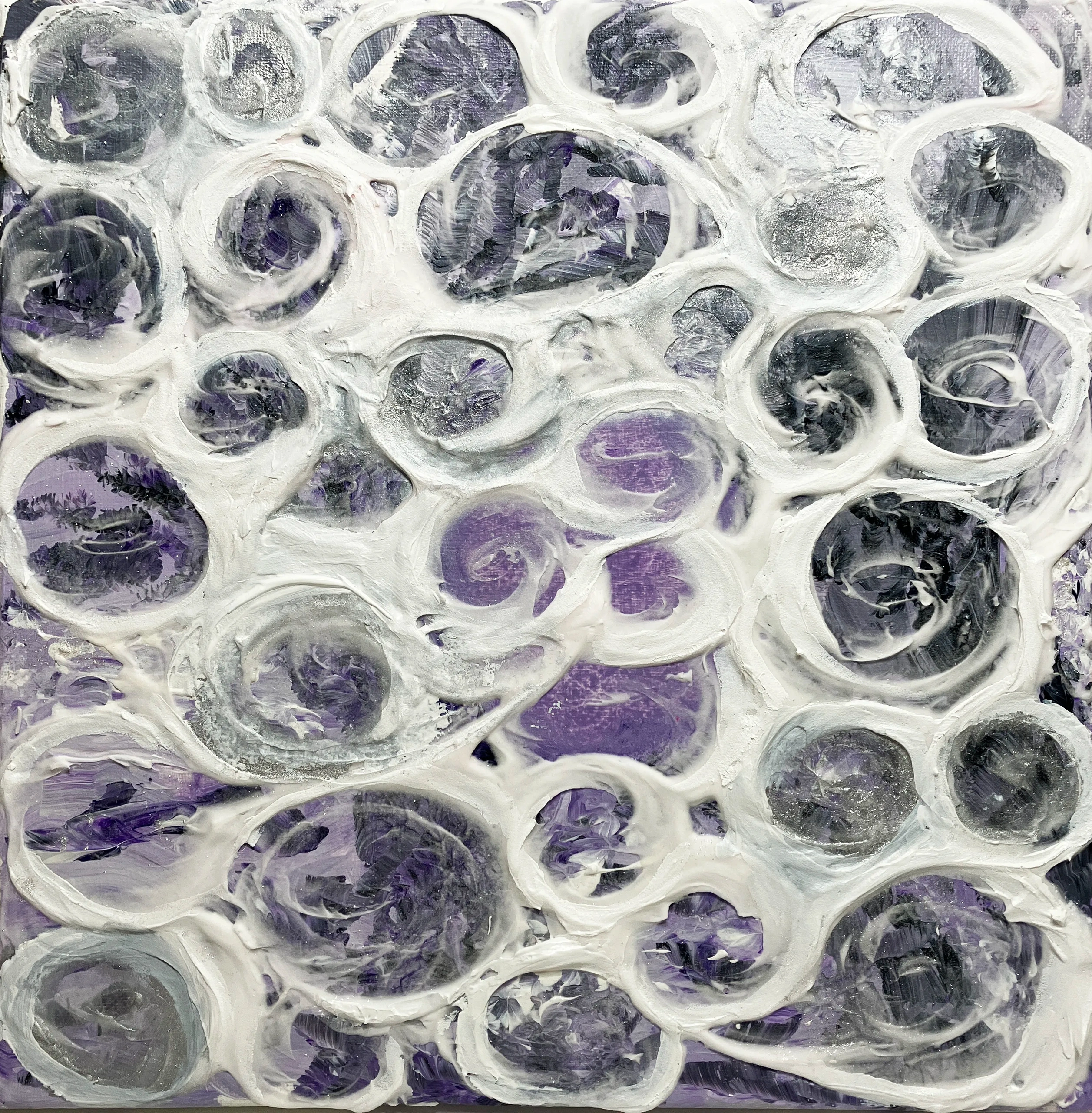 Abstract portrait using 3D acrylic medium, acrylic and ink on small canvas.