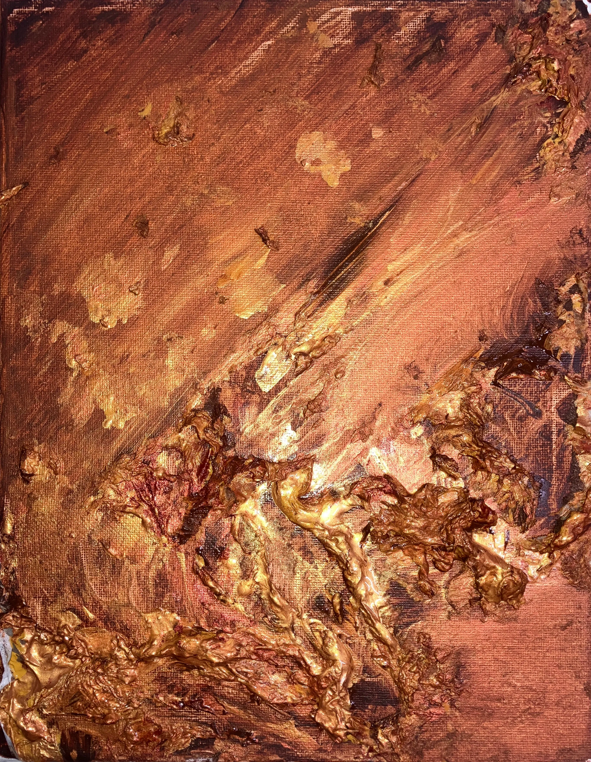 Abstract painting of waste using loo paper and acrylic on small canvas.