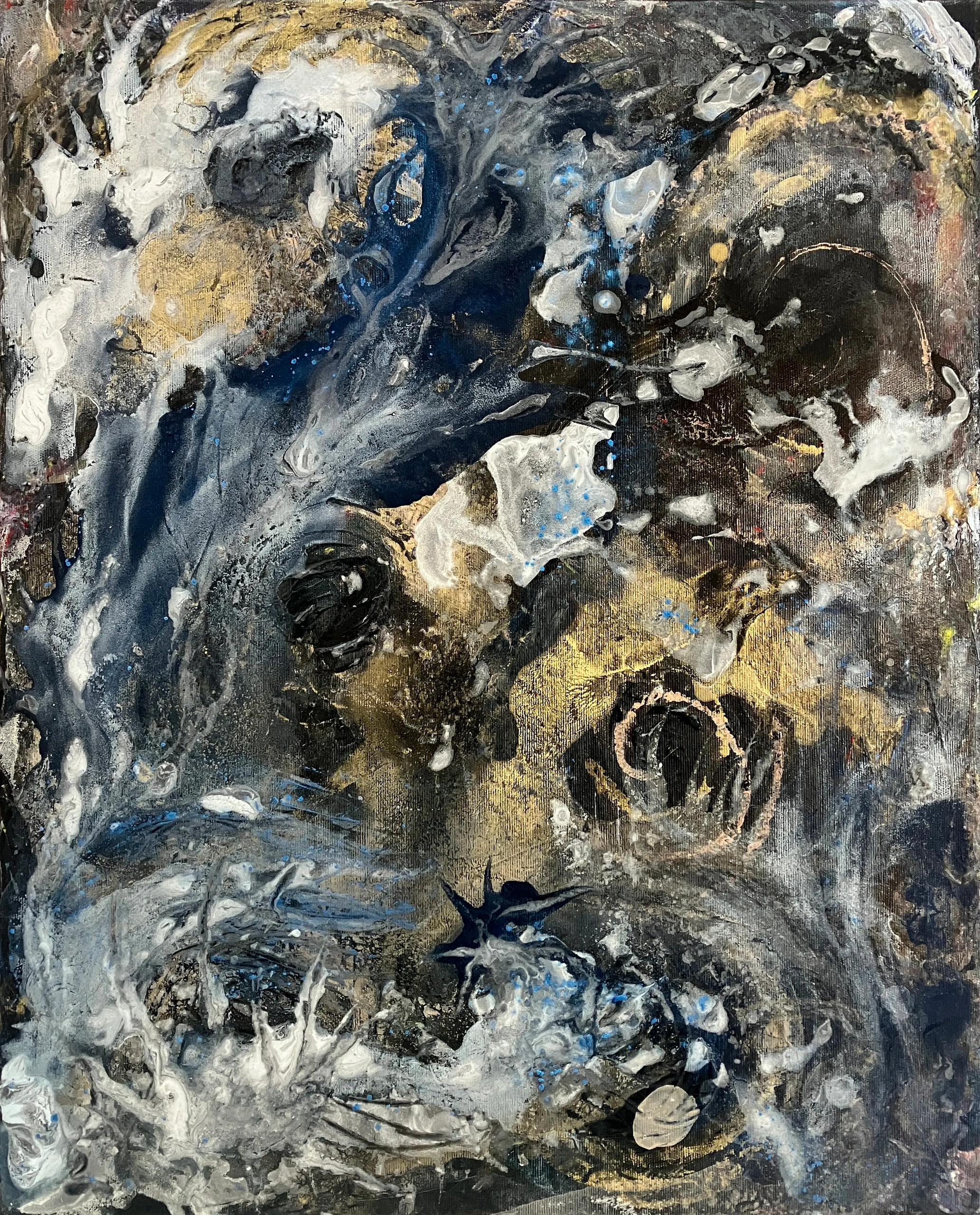 Abstract painting of the universe; its elements and weather using  acrylic and acrylic media on larg