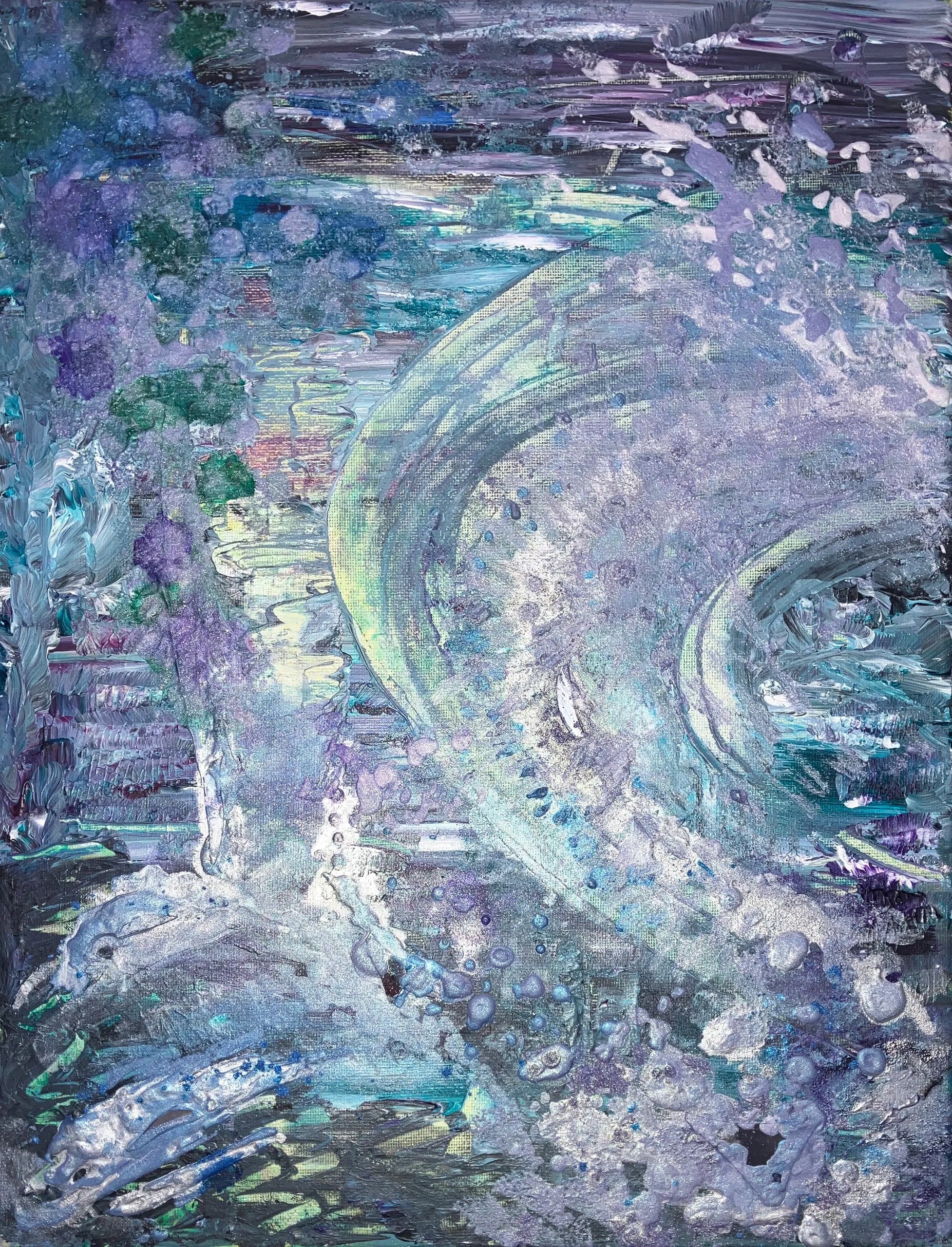 Abstract painting of the ego using 3D acrylic medium, acrylic and inks on medium canvas.