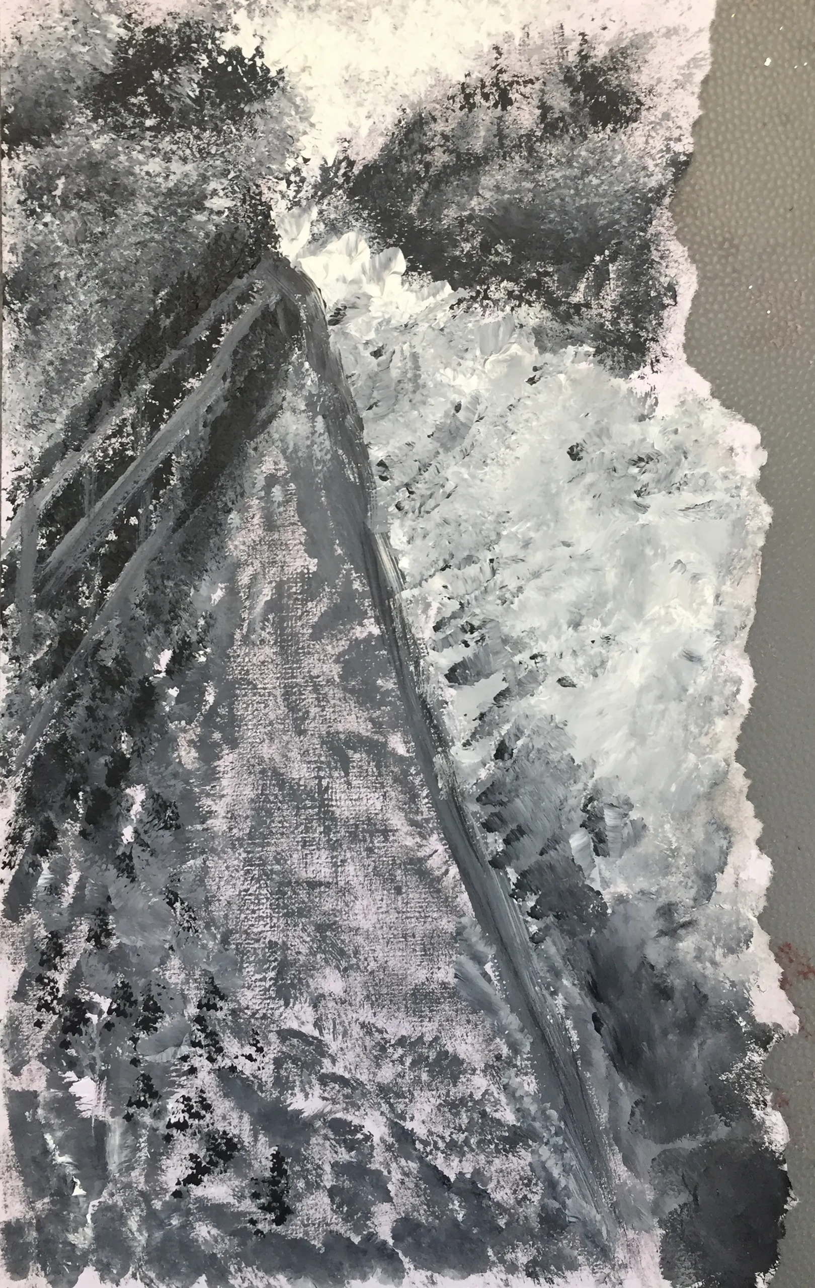 Abstract painting using monochrome acrylic on tiny acrylic paper.