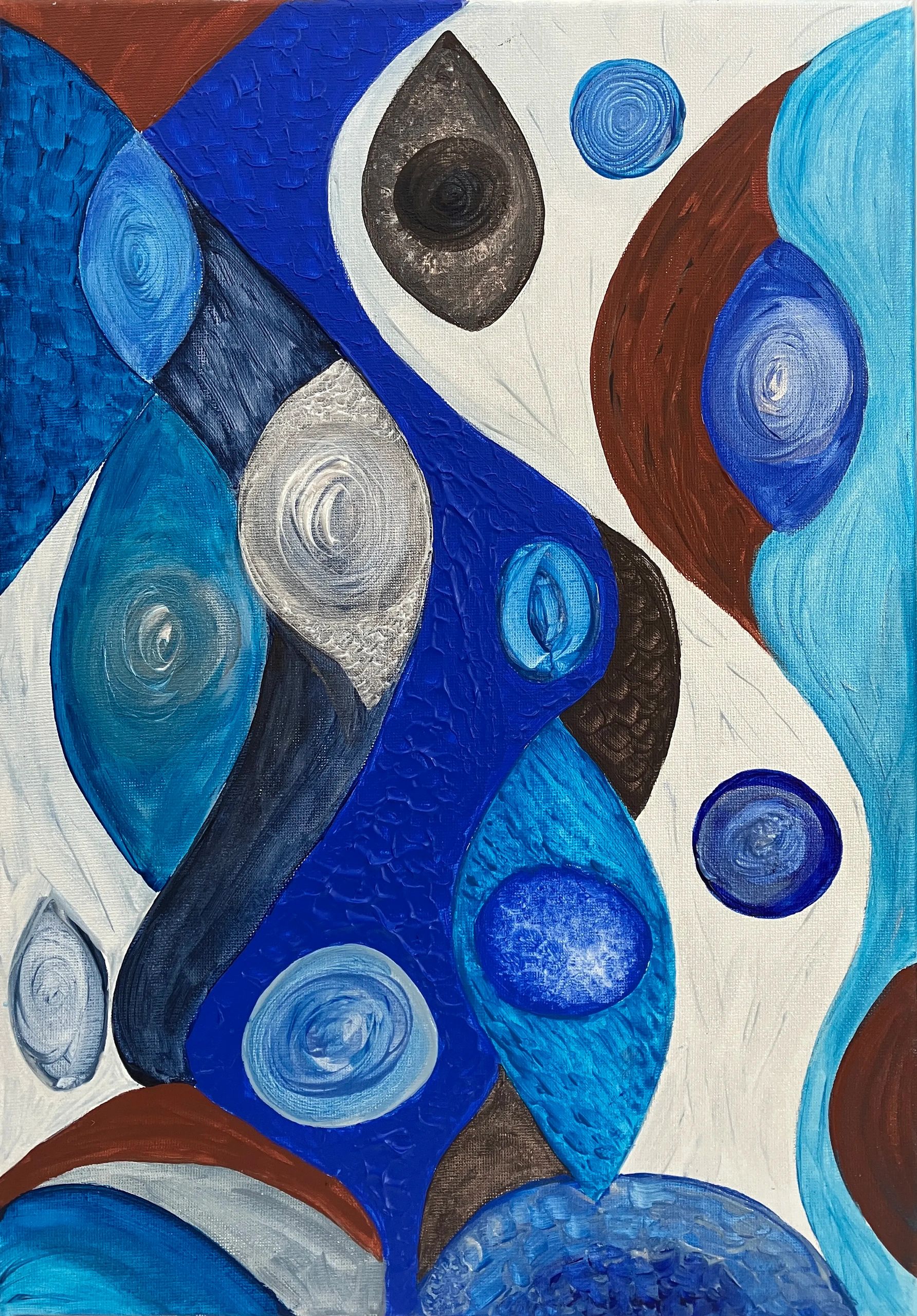 Abstract painting of watching raindrops using acrylic and acrylic medium on medium canvas.