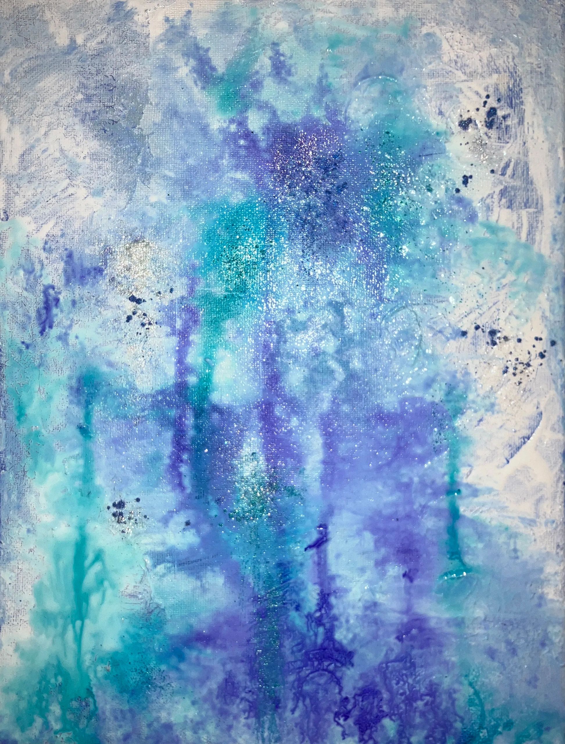 Abstract painting using inks and acrylic on small canvas.