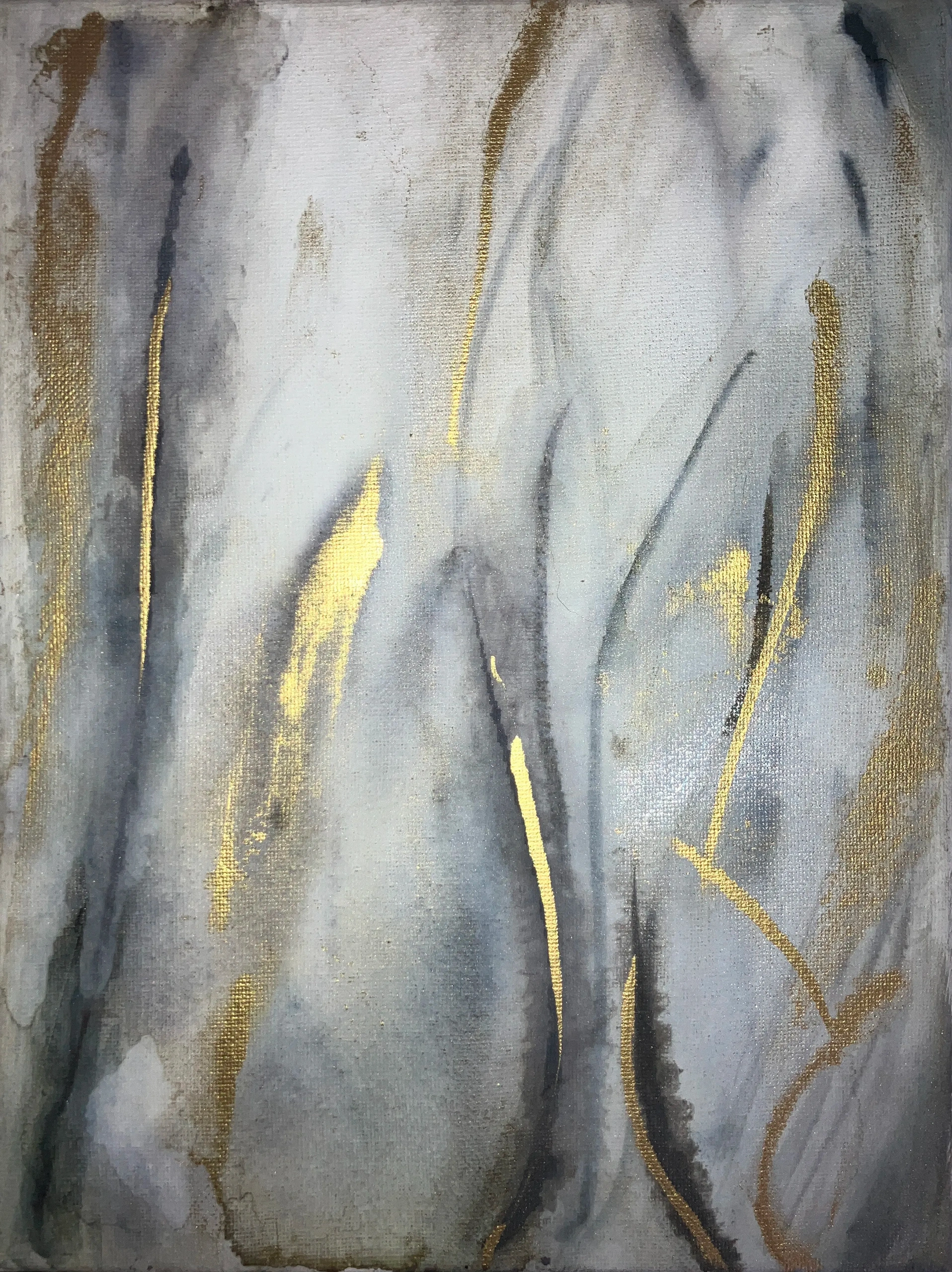 Abstract painting of bark using acrylic and inks on small canvas.