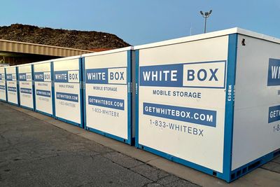 7 mobile storage pods in a row