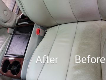 Car seat cleaning before and after.