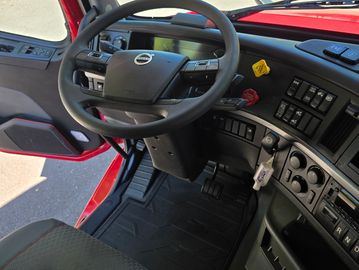 Interior view of a Volvo truck cabin.