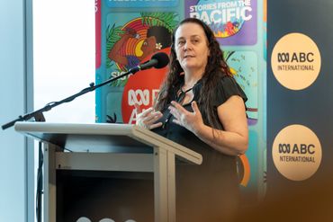 Community Knowledge Holder, Linda Sainsbury delivering Welcome to Country at ABC Parramatta studios.