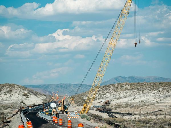 Construction on a road around Lucin, Utah