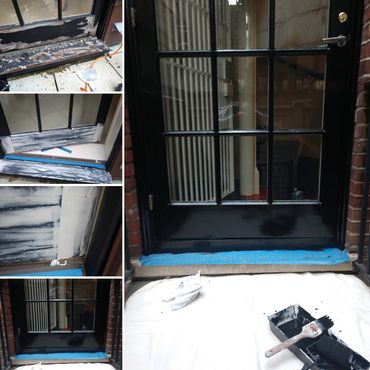 Ext door fill/repair with oil based paint, and heat gun. 