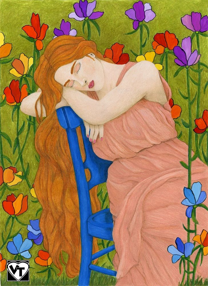"Asleep in the Blue Chair"
Colored Pencil & Gouache on Paper, 18" x 24"
Signed Giclee Prints, Note C