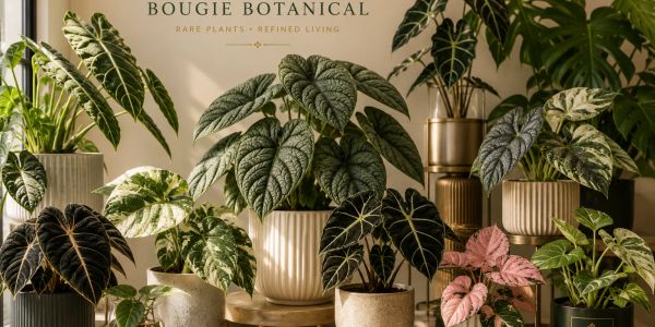 Variety of lush botanical plants in stylish pots.