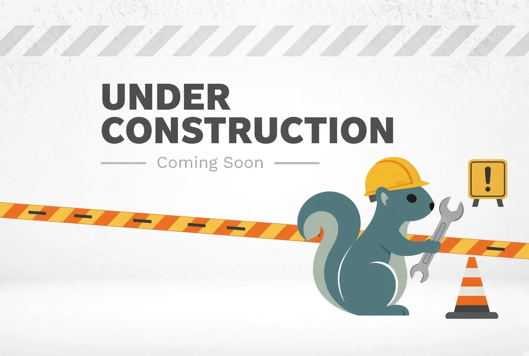 Under construction sign with squirrel in hard hat.