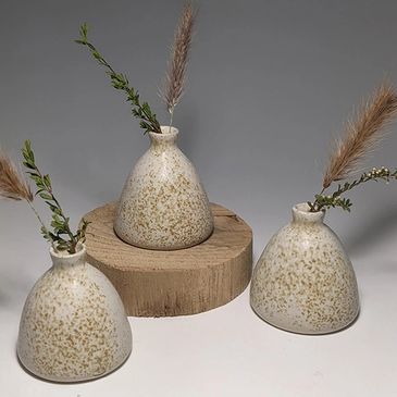 3 speckled matt ceramic bud vases