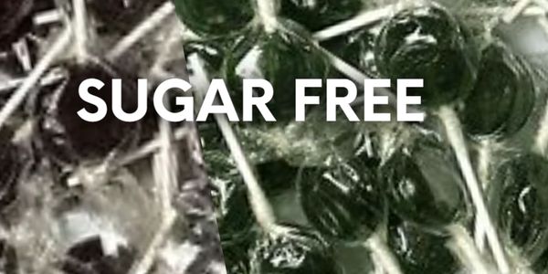Sugar-free lollipops with dark coloring.