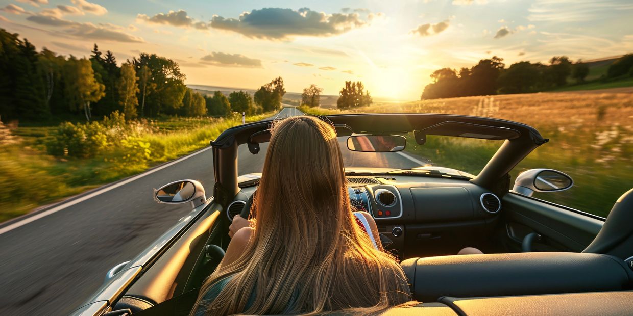 Mental Health Treatment Near Me, Girl in a car driving into the sunset.