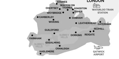 Map of Surrey showing asbestos survey areas covered.