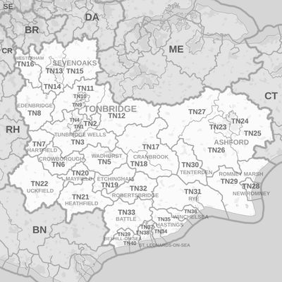 Map showing Tunbridge Wells & towns: Tonbridge, Sevenoaks, Crowborough, Edenbridge & Paddock Wood.