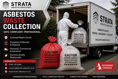 Strata Asbestos Consultancy asbestos waste collection vehicle with operative loading asbestos waste.