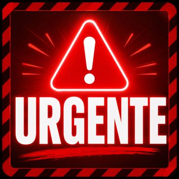 Placa vermelha de alerta com a palavra 'URGENTE'.