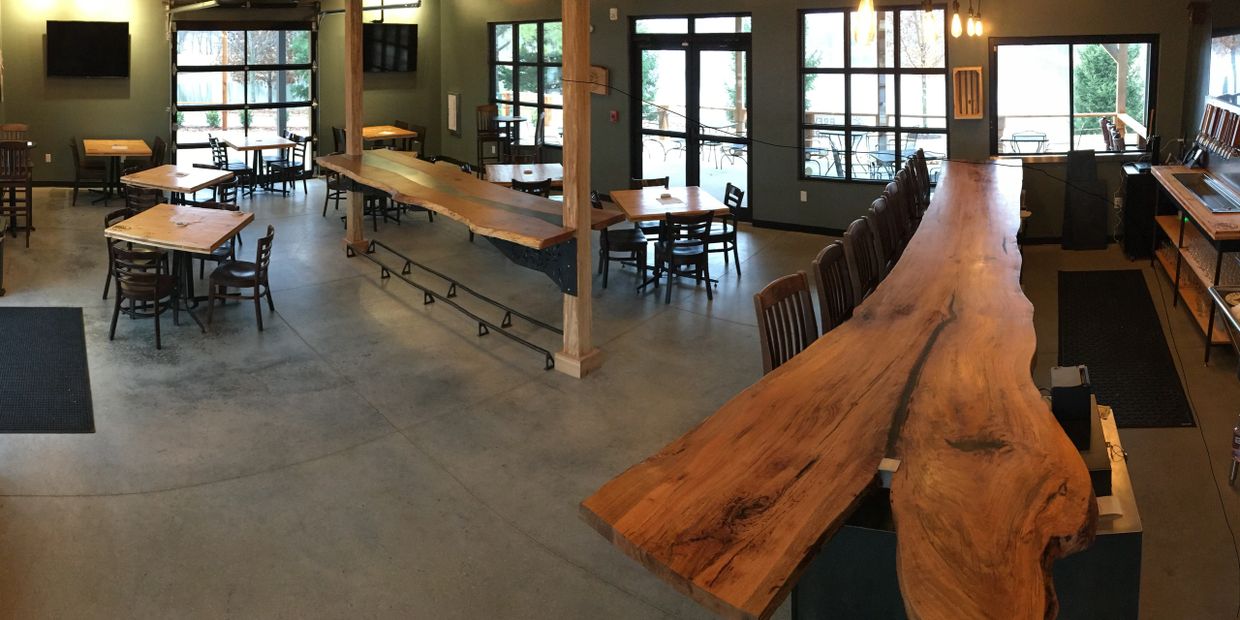 Live Edge Red Oak Bar in Taproom