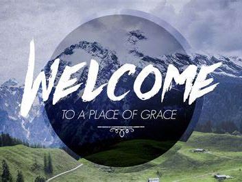 Welcome message over serene mountain landscape.