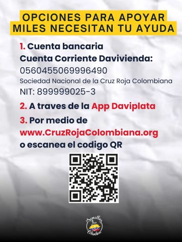 Opciones para apoyar con donaciones a la Cruz Roja Colombiana.