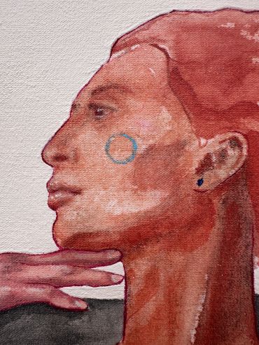 Watercolor portrait of a woman with red hair.