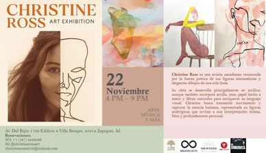 Poster for Christine Ross's art exhibition featuring minimalist and figurative artwork.