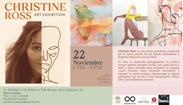 Poster for Christine Ross's art exhibition featuring minimalist and figurative artwork.