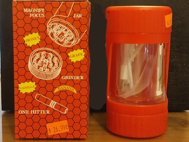 BACKWOODS4 IN 1 UTILITY JAR INCLUDES GLASS JAR LED MAGNIFYING TOP GRINDER AND METAL ONE HITTER 