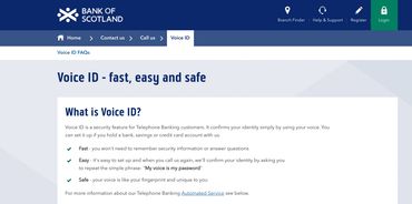 Explaining Voice ID for customers of Bank of Scotland. UX and copywriting. 