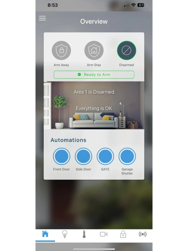 Mobile app alarm automation das hills reliance xr