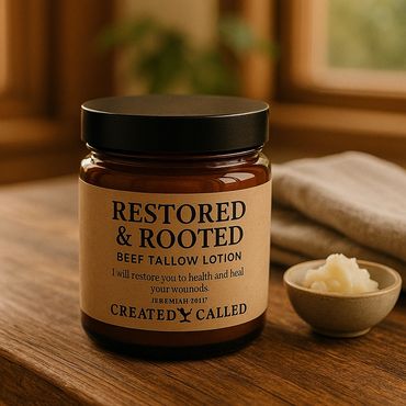 Beef Tallow Lotion
Name: "Restored & Rooted"
Verse: "I will restore you to health and heal your woun