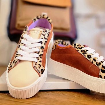 Soruka brand, leopard print leather sneakers