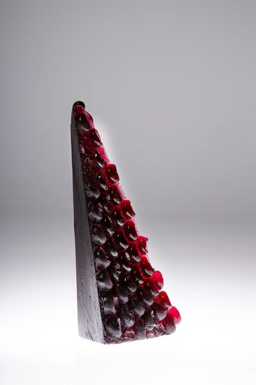 Fenton Red Pyramid, 2019, cast glass, 10" x 5" x 4"